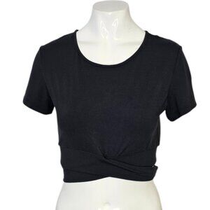 Alphalete Womens Crop T-Shirt, Wrap Around, Tie Waist, Black, Athletic, Sz Small